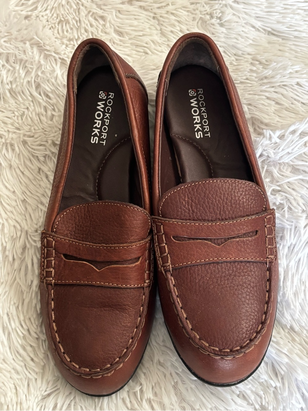 Rockport Brown Leather Penny Loafers - Women's Classic Work Flats